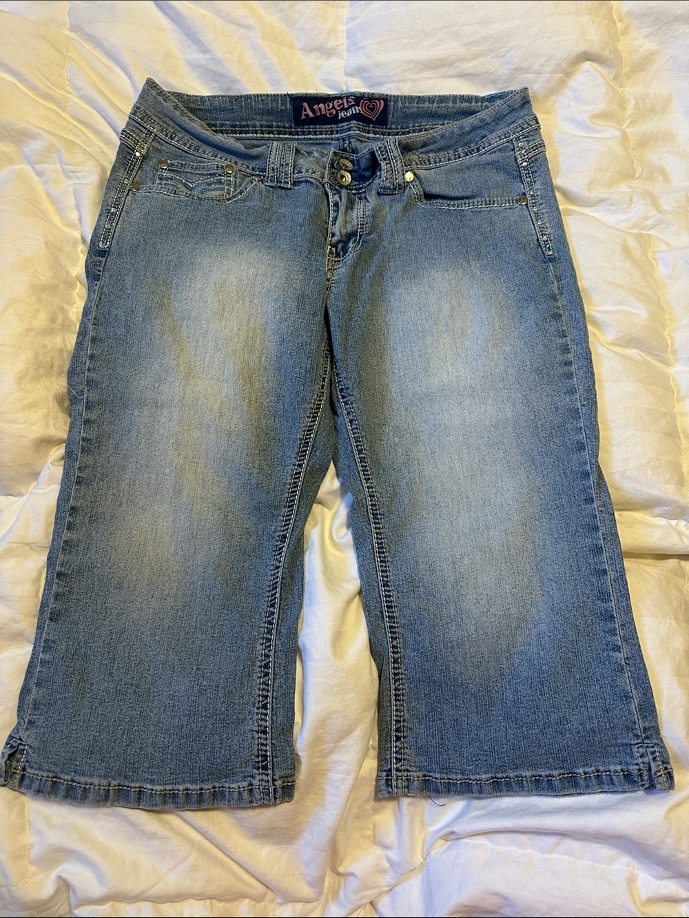 Angels Women’s Light Blue Straight-Leg Crop Jeans